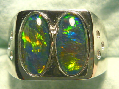 Mens Opal Ring SS (925) Natural Opal Triplet 2 x 12x6mm Oval . item 150261.