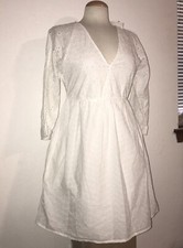 NEW ZARA White Eyelet High Waist Cotton V-Neck Dress w/ Pockets - XS / $39.90