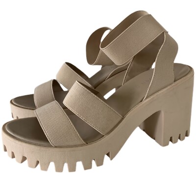 Madden Girl Sohoo Tan Platform Sandals Womens Lug Sole Block Strappy  Heels