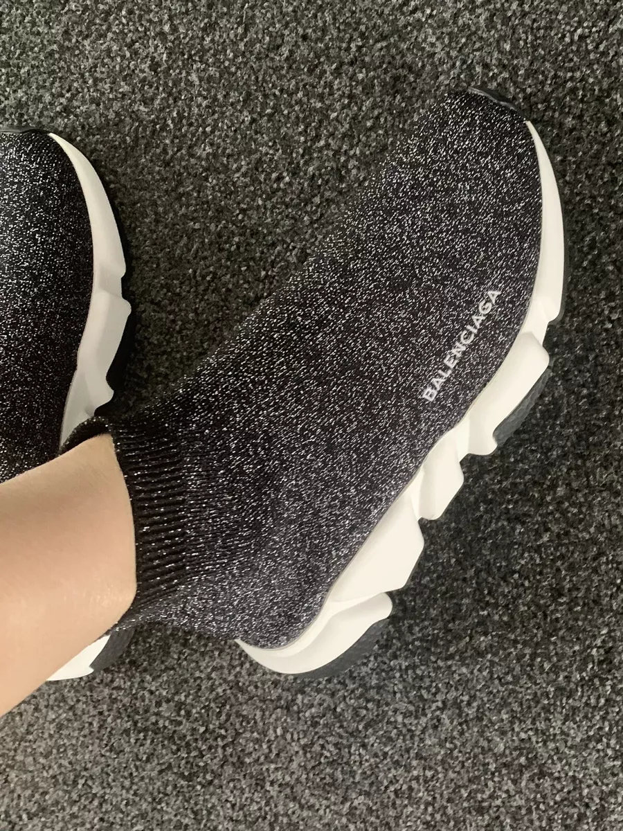 Balenciaga Speed Trainer Sneakers Size EU38 Black Glitter Like New