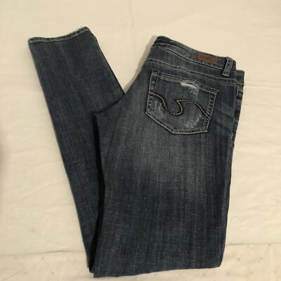 Refuge Jeans  Distressed  Low Rise Straight Leg  Stretch Med Wash Sz 5R 32x30