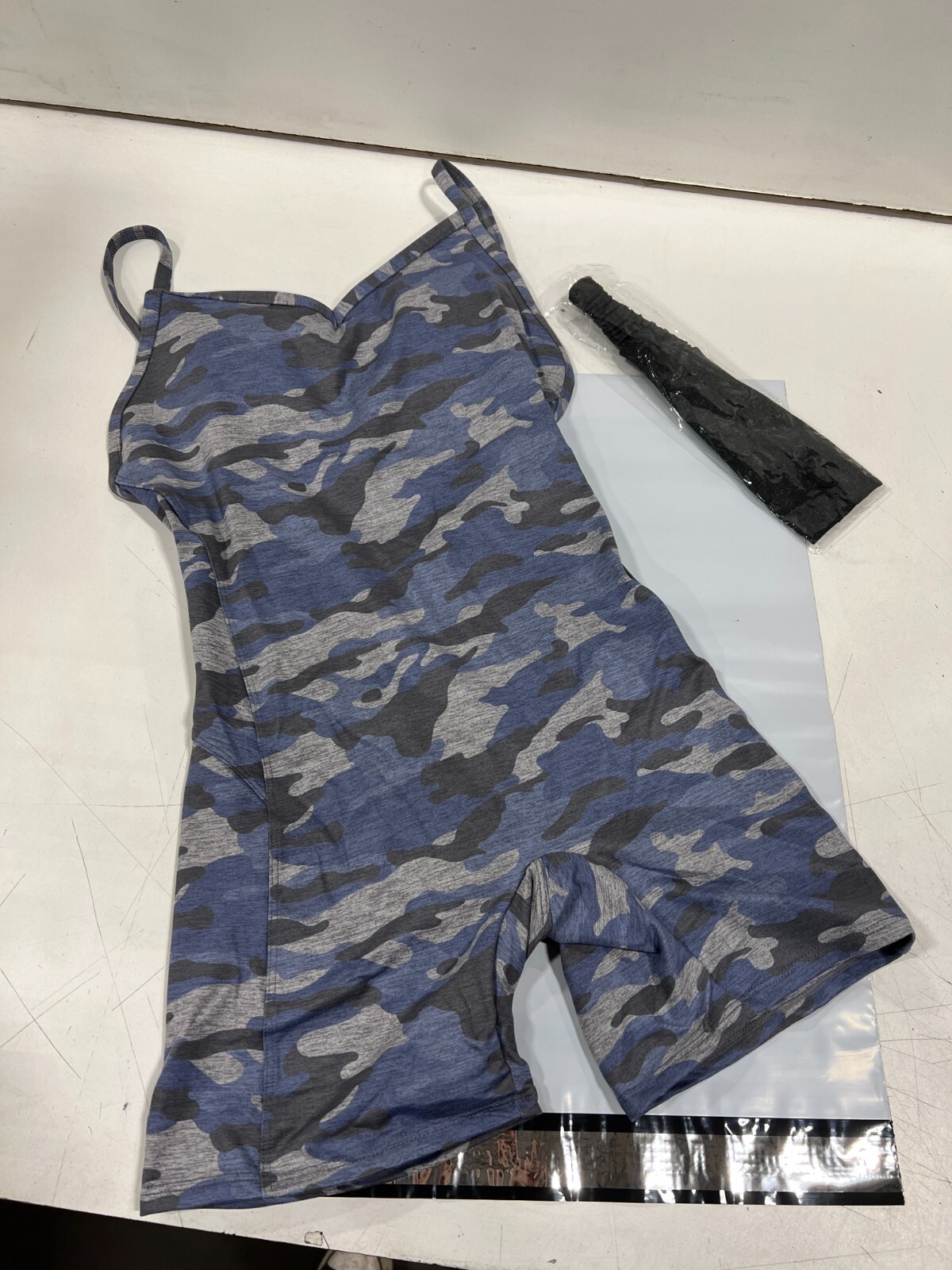 Jumpsuit size Medium womens one piece yoga Camouflage Blue Romper with Headband-image