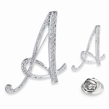 A-Z Woman s Letter Initial Brooch Pins, Silver Clear Crystal Rhinestone Br