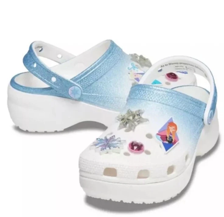 Женские блестящие сабо на платформе Disney Frozen Crocs Anna Elsa размер 11 W11 — НОВЫЕ! - Изображение 4 из 4