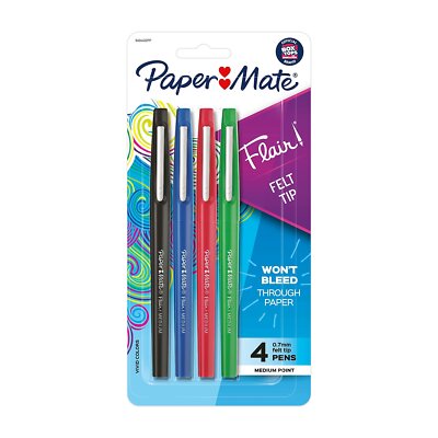 Paper Mate Flair Felt Pens Medium Point Assorted Ink 4/Pack (84044) 810408