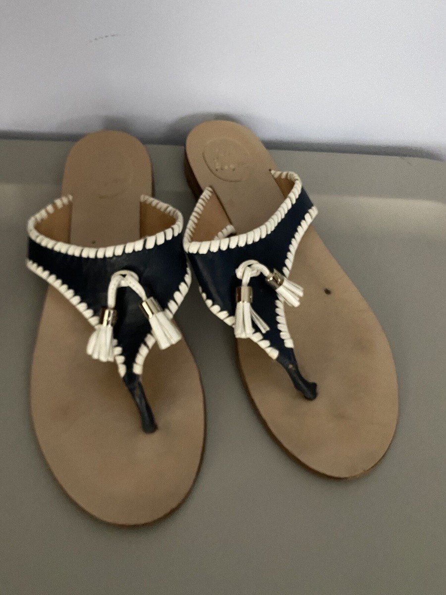 Jack Rogers Alana Tassel Navy Blue White Sandals Preppy