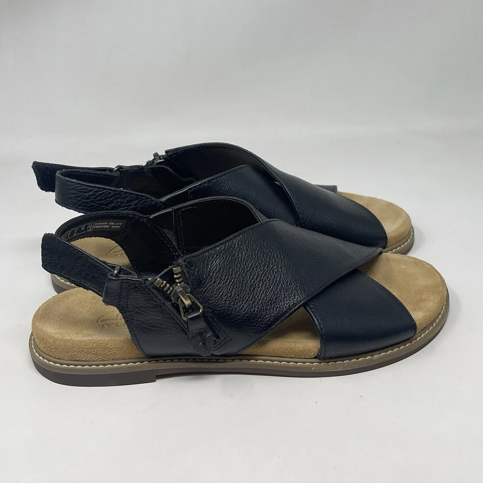 Clarks Corsio Calm Sandals Womens 8 M Black Strappy Ankle Strap Side Zip Comfort - Image 3 of 4