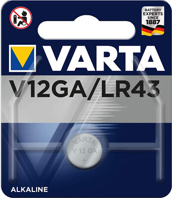 Varta V12GA, LR43, 186, 84, LR1142 Coin Cell LR43 Battery 1.5V 80mAh