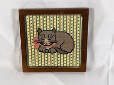 VTG Finished Needlepoint Cross Stitch Cat Sudberry House Framed 6" Connecticut