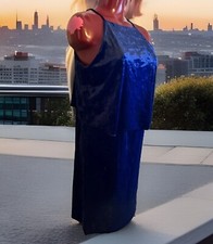 NWT VELOUR VELVET TIERED BODICE EVENING NAVY DRESS- SIZE LARGE L