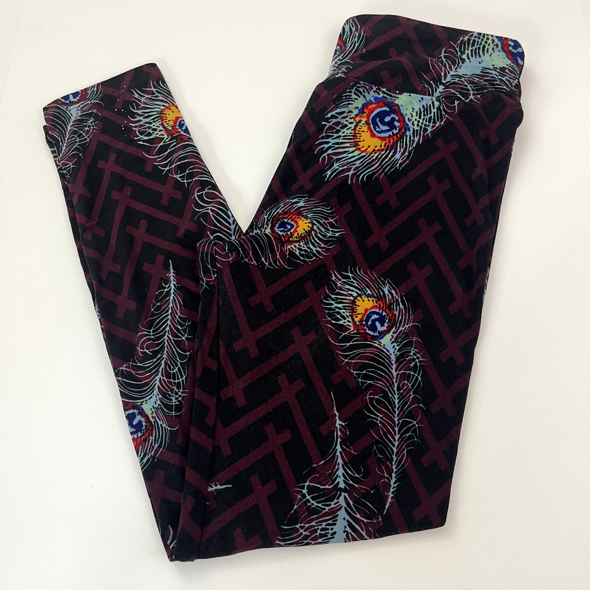 Legging LuLaRoe Motif Plumes De Paon Bleu Marine Et Blanc Taille Unique OS - Neuf Avec étiquettes