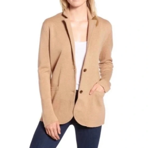 J. Crew Sweater Blazer Jacket Cardigan Size Large Heather Camel Tan