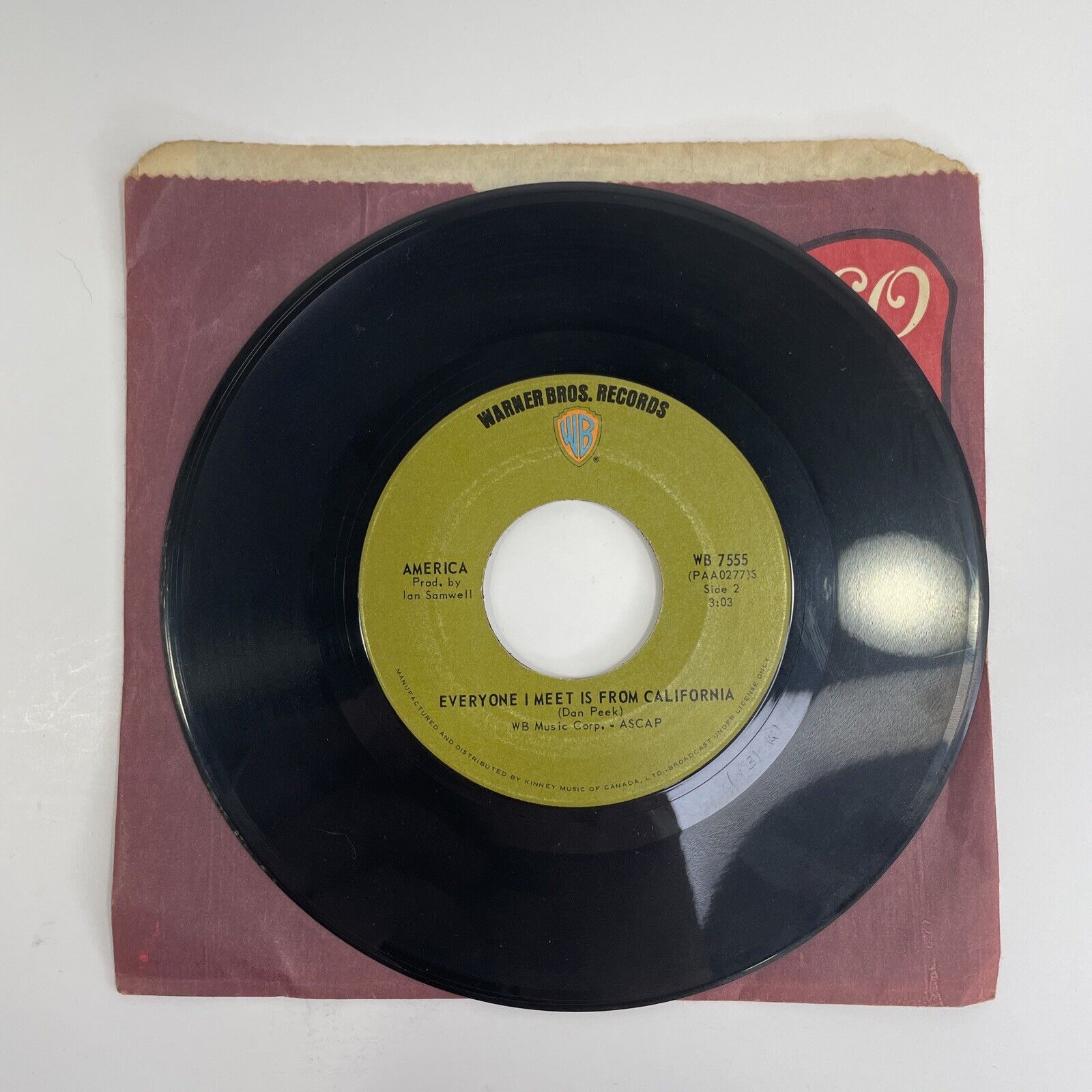 America, Horse With No Name (1971, 45rpm, 7” Record) Canada Import 115