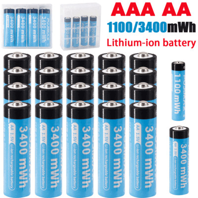1.5V Rechargeable AA AAA Li-ion Lithium ion Batteries 1100 / 3400mwh + Case Lot