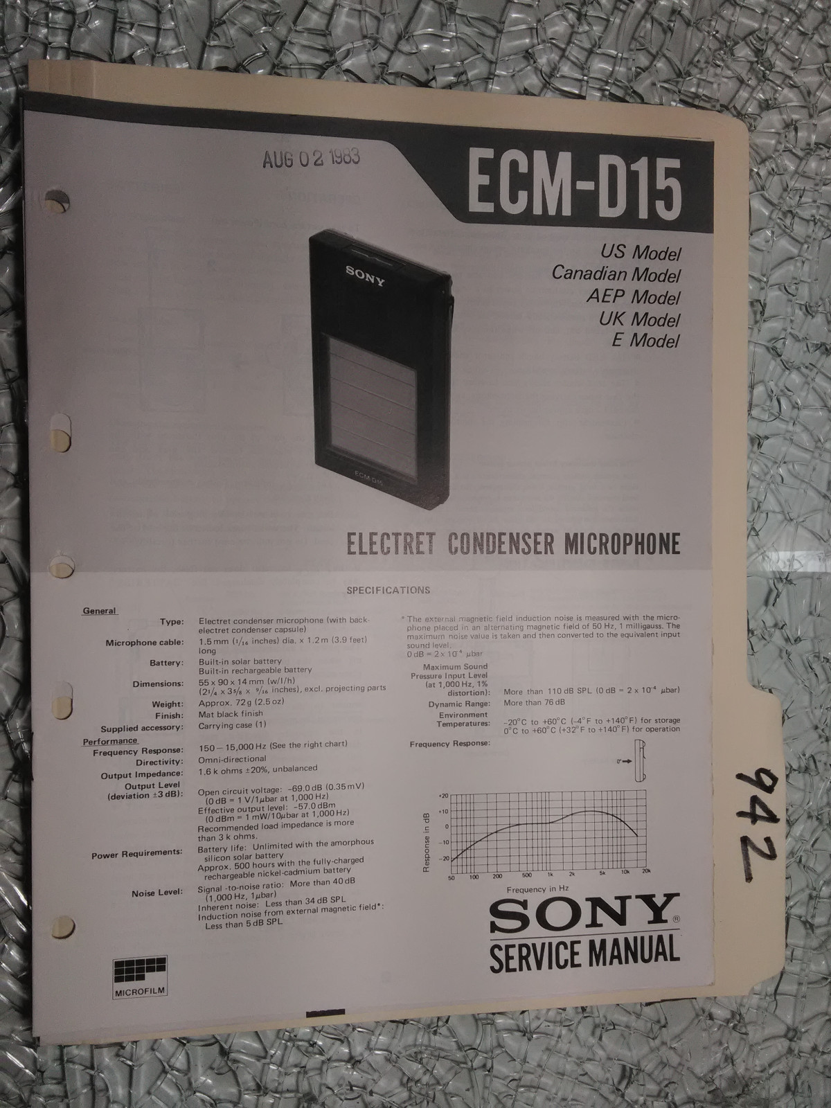 Sony ecm-d15 service manual original repair book stereo condenser ...