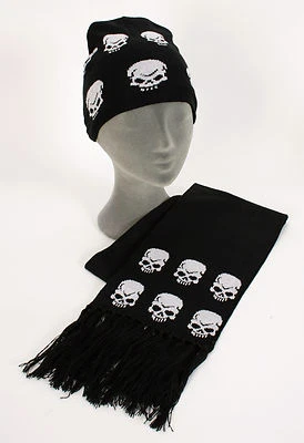 KARNEVALSTEUFEL Schal Mütze mit Totenköpfen 2tlg. Totenkopf Schädel Punk Gothic Beanie 124584013