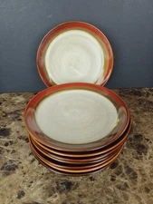 Set Of 8 Gibson Designs Couture Bands Red Salad Bread Dessert Plates 8.25"