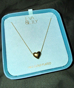 Authentic EVA & LILY Heart Charm Pendant Necklace 14KT Gold Plated Cable Chain