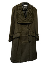 Per Una Dark Green Wool Herringbone Coat- Steampunk-Military-Boho- Size 12 - VGC