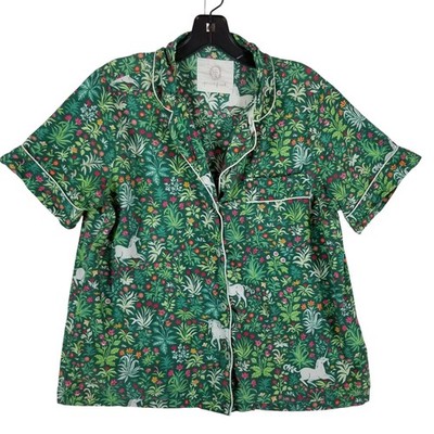 Printfresh Pajama Top Womens M Green Unicorn Garden Organic Cotton Short Sleeve