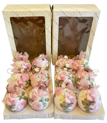 New Dillards Vintage Sugar Frosted Pink Rose Christmas Ball Ornaments Set of 12