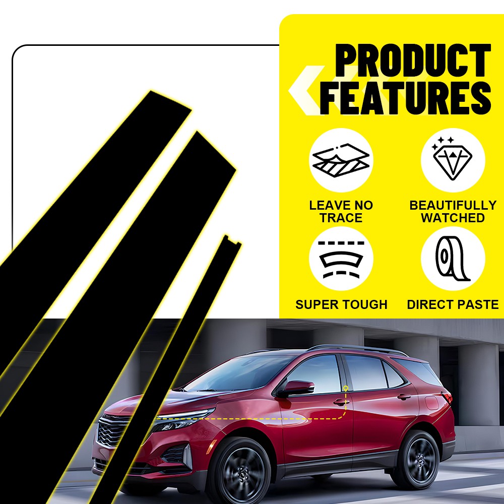 For 2018-2024 Chevy Equinox Gloss Black Door Side Window Pillar Posts Cover Trim