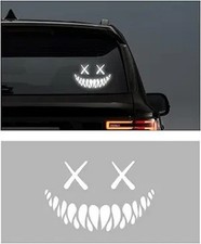 Reflective Demon Smile Car Sticker, Funny Devil Smiley Decal for Rear White