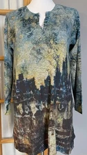 Vtg Inoah Art To Wear Tunic Top Womens S Oversized Graphic Cityscape Classic USA