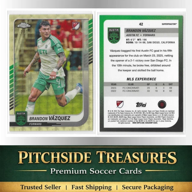 2025 Topps Chrome MLS - Brandon Vazquez #42 SUPERFRACTOR 1/1