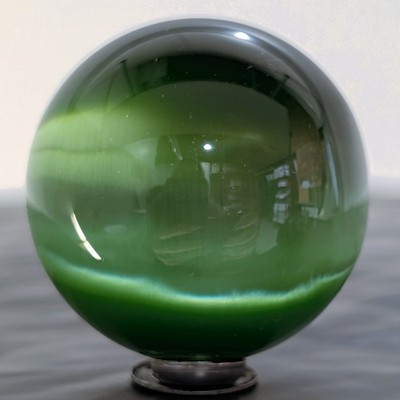 Natural Green Chrysoberyl Cats Eye Art Marble Sphere Gemstone Orb Sz:1.58''
