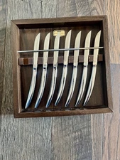 VTG Saladmaster Cutlery Set Of 7 S/Steel Knifes wood Case Missing 1 Knife