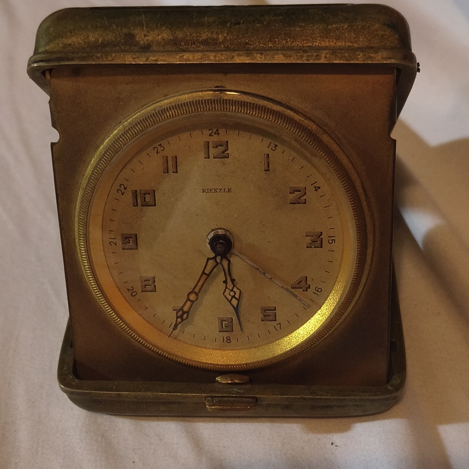 Rare Vintage Kienzle 24-Hour World Time Travel Alarm Clock Art Deco Enamel WORKS