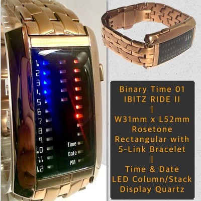 IBIZA RIDE II Binary Time Date/Day | Rosetone W31mm x L52mm Digital Quartz Watch