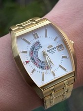 Orient Automatic Gold Watch White Dial Date Timepiece Authentic Genuine