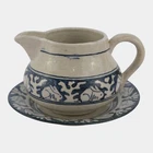 Dedham Pottery 1896-1928 Arts And Crafts Blue Rabbit Ceramic Creamer and Plate