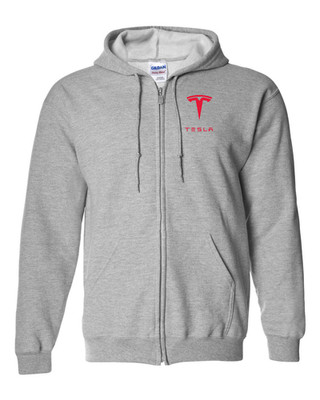 TESLA, EV LEFT CHEST LOGO, ZIP HOODIE,Sweatshirt Model 3 Size S - 3XL,SHIPS FREE