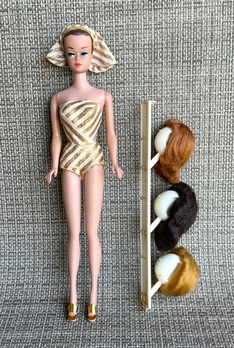 VINTAGE FASHION QUEEN BARBIE WITH ORIGINAL HEADBAND SWIMSUIT AND WIG SET