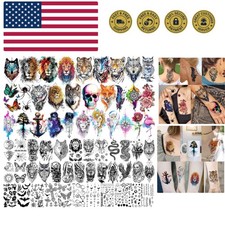66 Sheets 3D Watercolor Animals Owl Lion Temporary Tattoos For Women Men Adul...