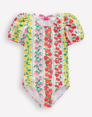 Mini Boden sandfarbener Badeanzug rosa Mädchen 11-12 Jahre Regenbogen Obst sonnensicher neu