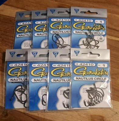 Gamakatsu 42410 Size 1 Nautilus Circle Fishing Hooks Qty 8 x 8 Packs 