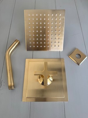 Phylrich Hex Modern Pressure Balance Shower Set Satin Brass With Rain Head