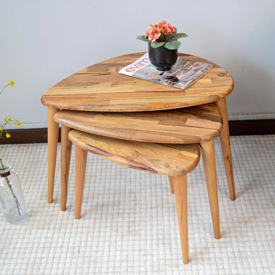 Handmade Solid Oak Nesting Table Set – Timeless Elegance, Space-Saving Design - Image 4 of 4