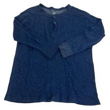 Terramar Henley Shirt Mens Large Blue Wool Long Sleeve Thermal Base Layer