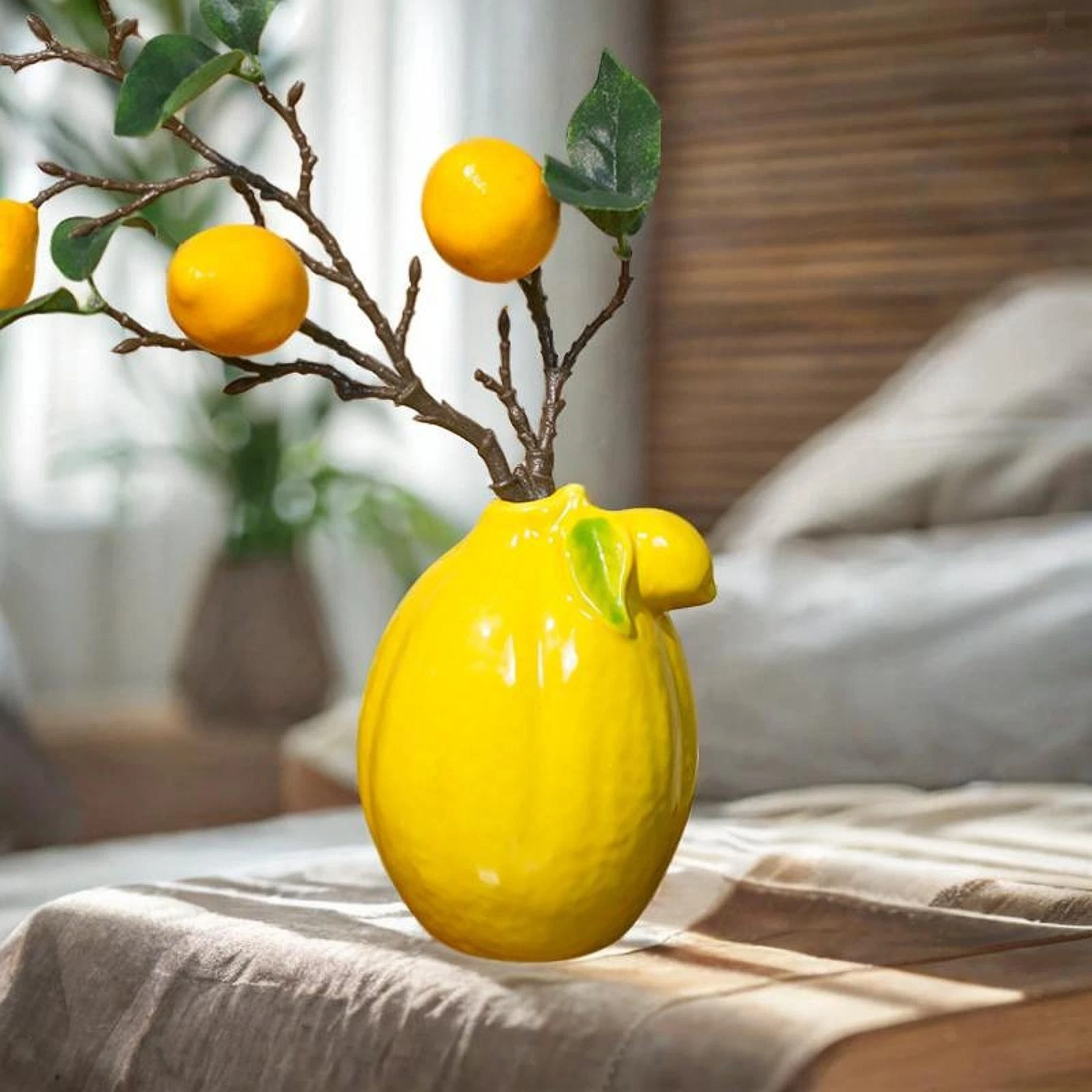 Fruit Lemon Shape Ceramic Vase 9.5x14cm Floral Arrangement Container
