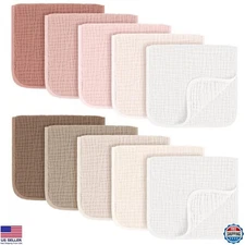10-Pack Large Muslin Burp Cloths, 100% Cotton Absorbent Diapers for Newborns
