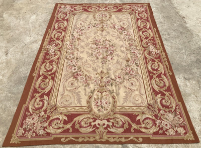 Vintage Französischer Blumen Nadelspitze Handarbeit Mehrfarbig Teppich Wollteppich 233x153 cm