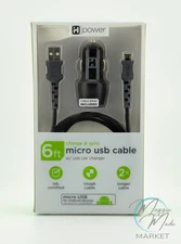 New iHome 6ft Micro USB Cable w/ USB Car Charger – Charge & Sync – Black