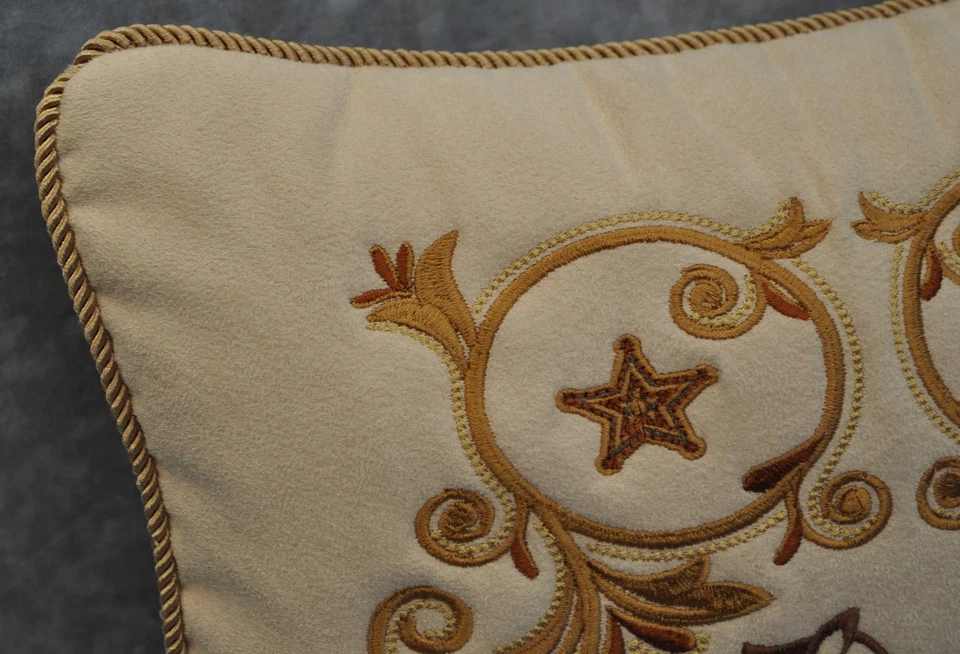 Embroidered Stars & Horses Pillow made w Faux Cream Suede Fabric 12" trim cord - Image 3 of 3
