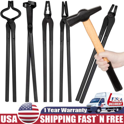 Bladesmith Knife Making Tongs Set & 1.5kg Blacksmith Hammer for Forge Anvil Vise