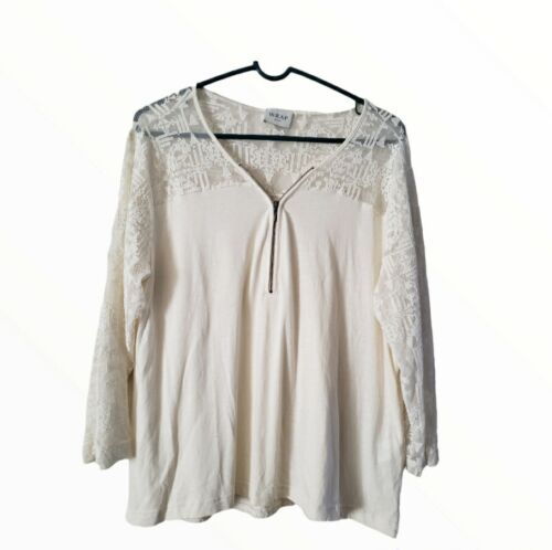 WRAP London Pop Over Cream Lace Top Blouse Embroidery Quater Zip Sz US 16, UK 20 - Picture 1 of 8